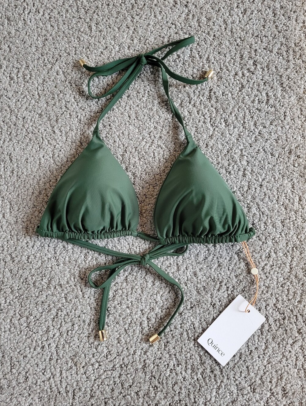 Quince Italian Triangle Bikini Top Palm Green Size Large NWT